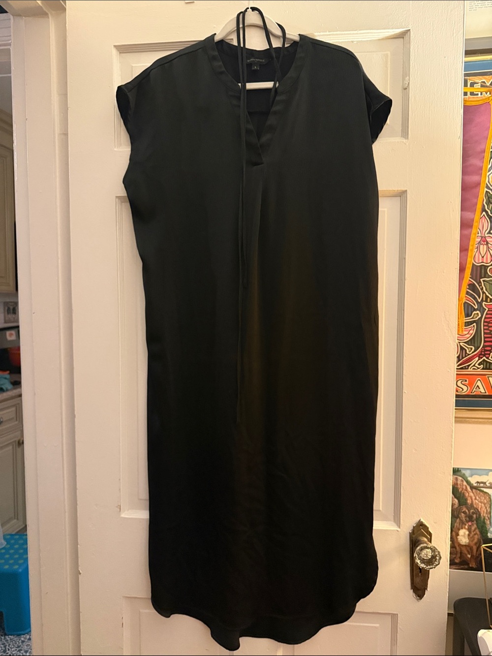 Banana Republic Black Midi Shift Dress with Tie Neck